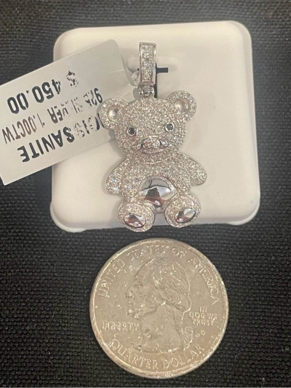 925 silver 1.00ctw Moissanite teddy bear pendant, has black Moissanites for eyes - Picture 2 of 3